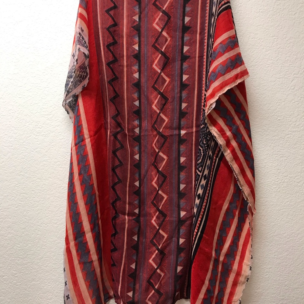 RED ETHNIC DESIGN PRINT SCARF